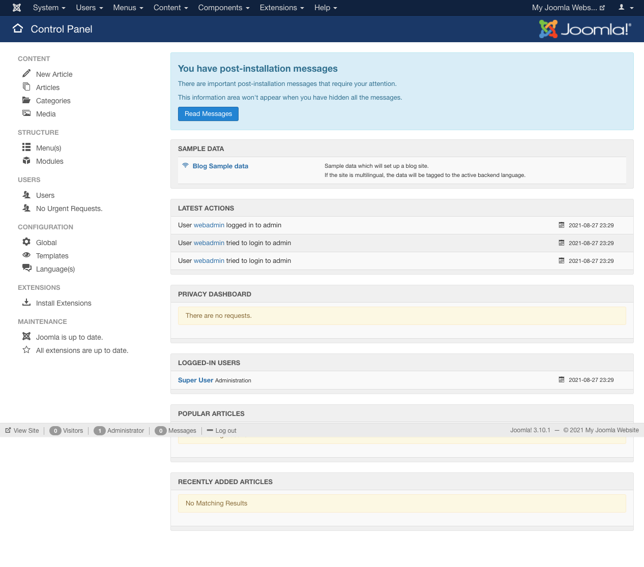 Joomla Admin Control Panel